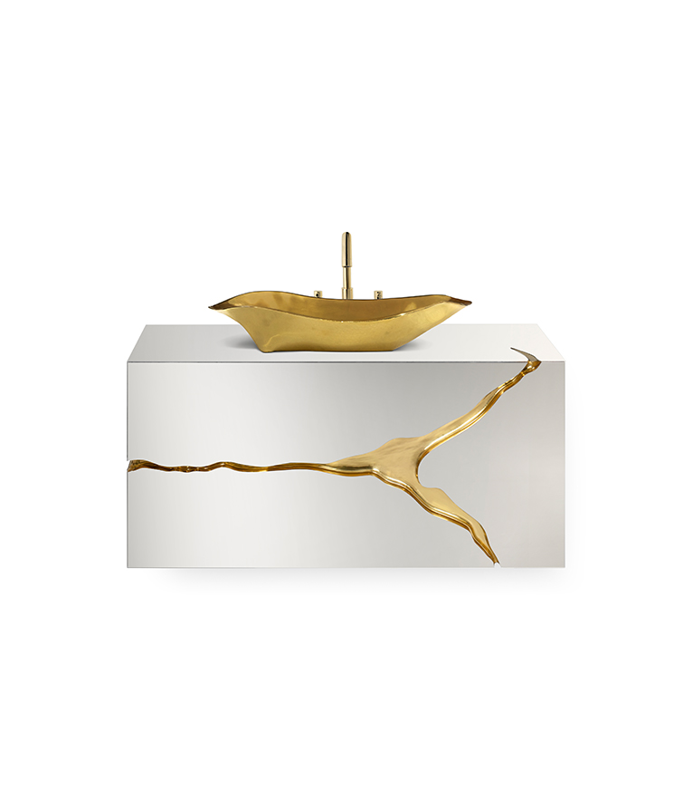 Lapiaz Wall Mounted Vanity Cabinet: Polished Brass Modern Classic Design - Home'Society