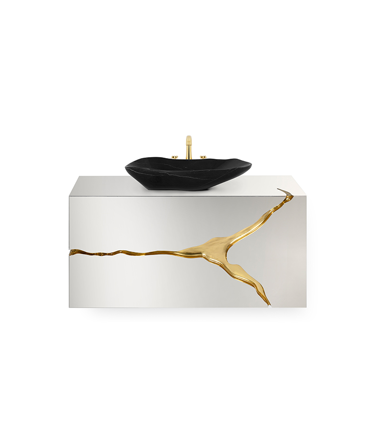 Lapiaz Wall Mounted Vanity Cabinet: Polished Brass Modern Classic Design - Home'Society