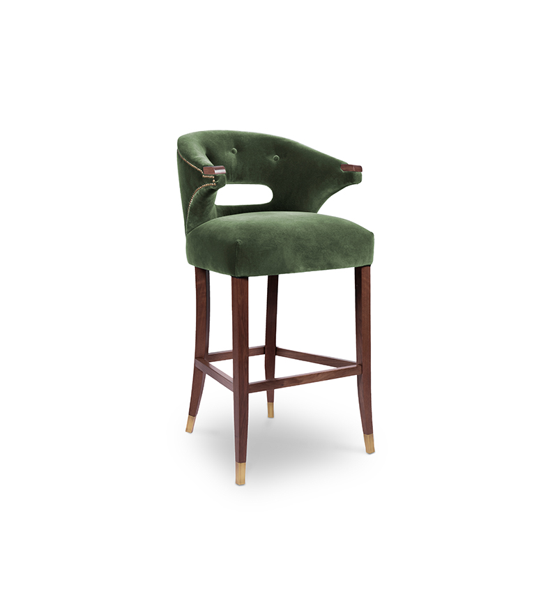 Nanook Bar Chair - with Wood Legs and Gold Trim Modern Midcentury - Home'Society