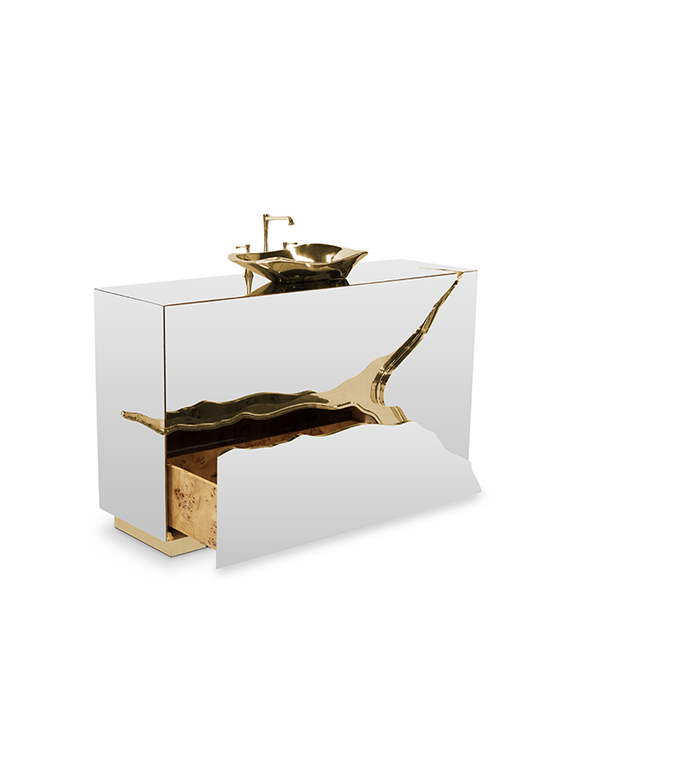 Lapiaz Single Vanity Cabinet - With Polished Brass Details For A Modern Bathroom Design - Home'Society