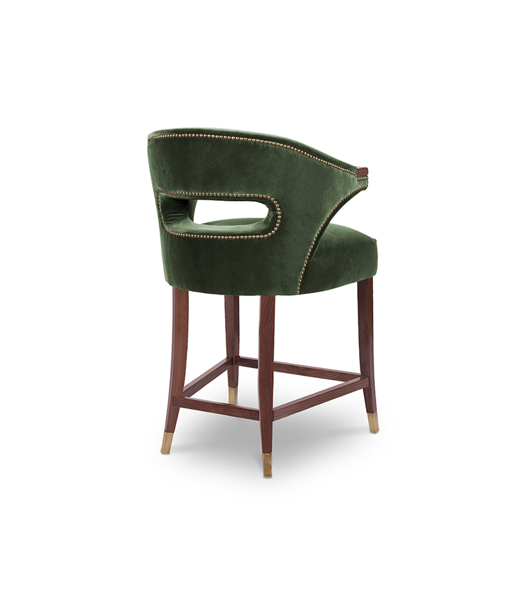Nanook Counter Stool - Upholstered in Velvet with Wood Legs and Nailhead Trim - Home'Society