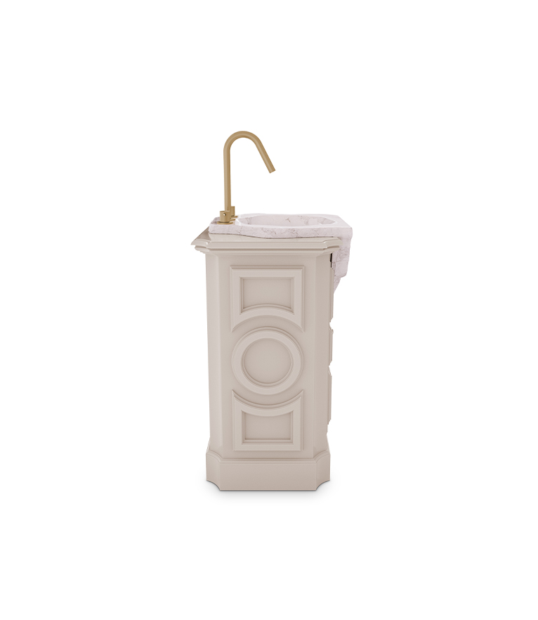 Petra Pedestal Sink: Estremoz Marble and High Gloss Black Wood - Home'Society