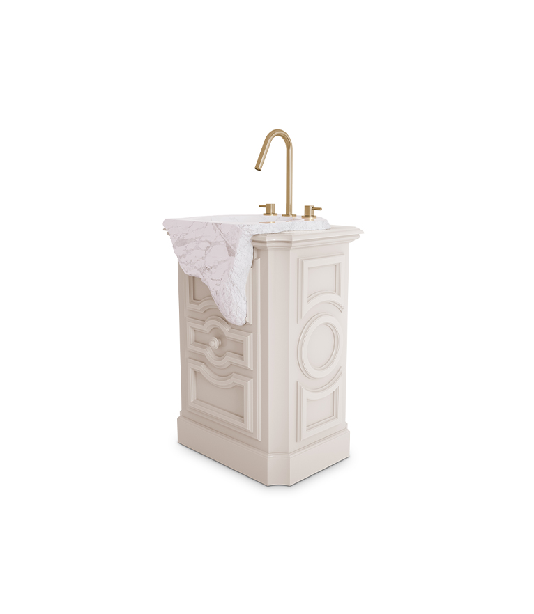 Petra Pedestal Sink: Estremoz Marble and High Gloss Black Wood - Home'Society