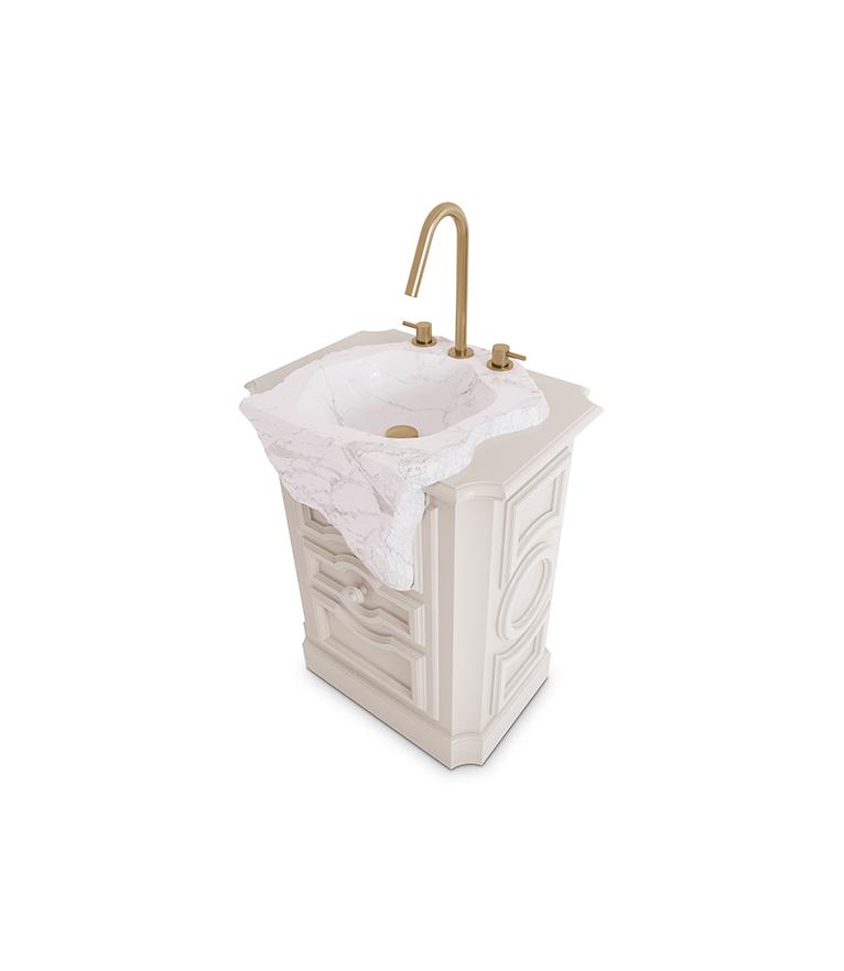 Petra Pedestal Sink: Estremoz Marble and High Gloss Black Wood - Home'Society