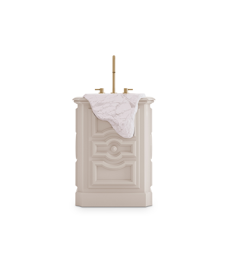 Petra Pedestal Sink: Estremoz Marble and High Gloss Black Wood - Home'Society