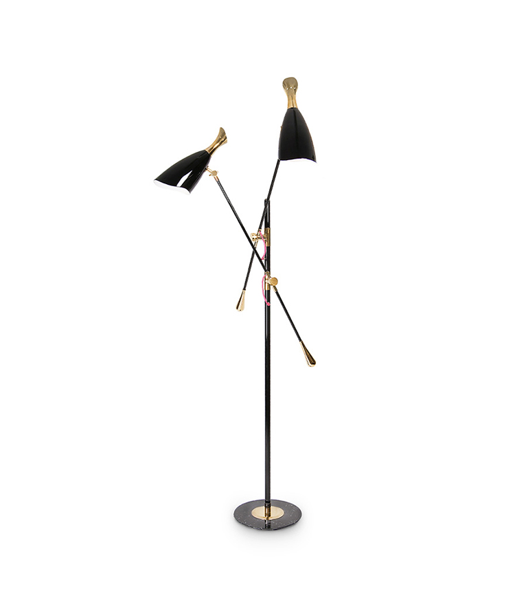 Duke Floor Lamp – Black and Gold Mid-Century Floor Light with 3 Adjustable Shades - Home'Society