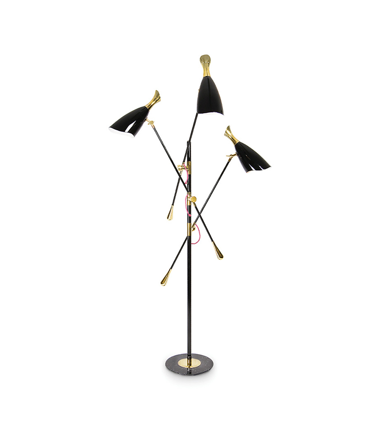 Duke Floor Lamp – Black and Gold Mid-Century Floor Light with 3 Adjustable Shades - Home'Society
