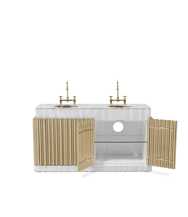 Symphony Bathroom Vanity – Double Sink Washbasin in Gold-Plated Brass and Nero Marquina Marble - Home'Society