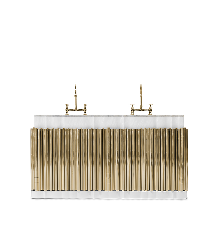 Symphony Bathroom Vanity – Double Sink Washbasin in Gold-Plated Brass and Nero Marquina Marble - Home'Society