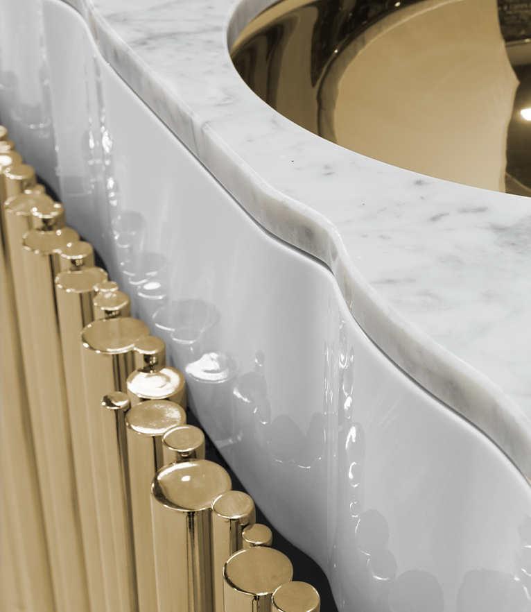 Symphony Bathroom Vanity – Double Sink Washbasin in Gold-Plated Brass and Nero Marquina Marble - Home'Society