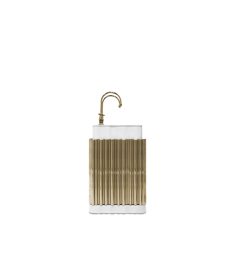 Symphony Bathroom Vanity – Double Sink Washbasin in Gold-Plated Brass and Nero Marquina Marble - Home'Society