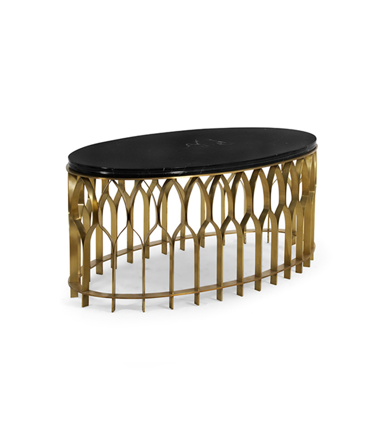 Mecca Oval Coffee Table - with Brass Base and Marble Tabletop Modern - Home'Society