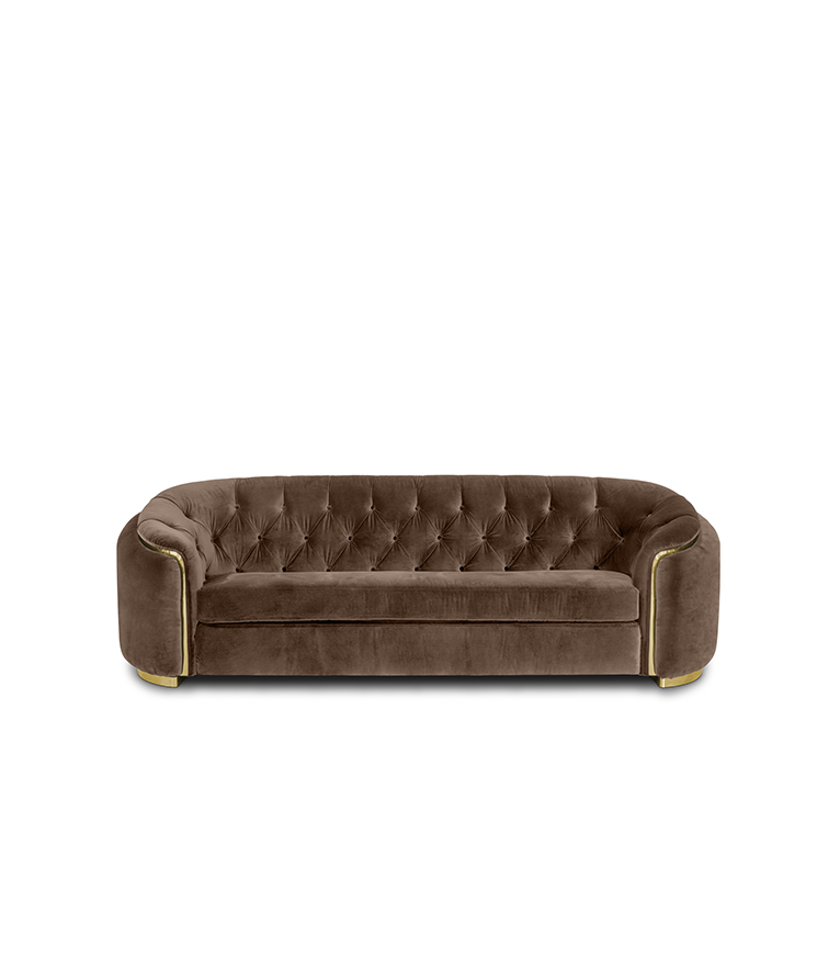 WALES King Sofa - Luxury Tufted Sofa with Curved Back and Gold Trim - Home'Society