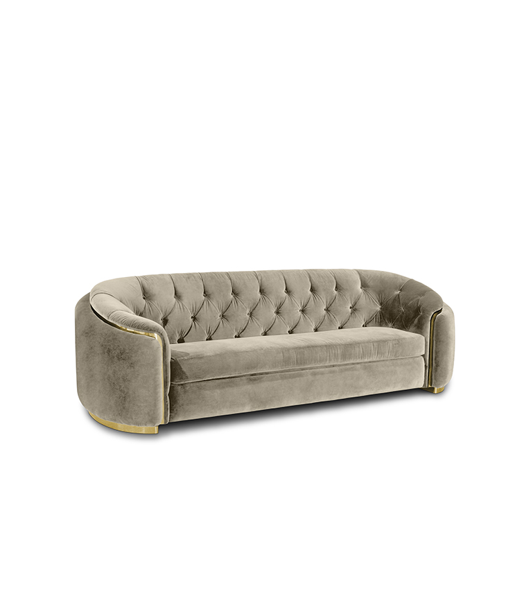 WALES King Sofa - Luxury Tufted Sofa with Curved Back and Gold Trim - Home'Society