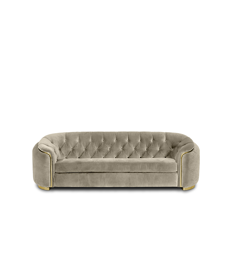 WALES King Sofa - Luxury Tufted Sofa with Curved Back and Gold Trim - Home'Society