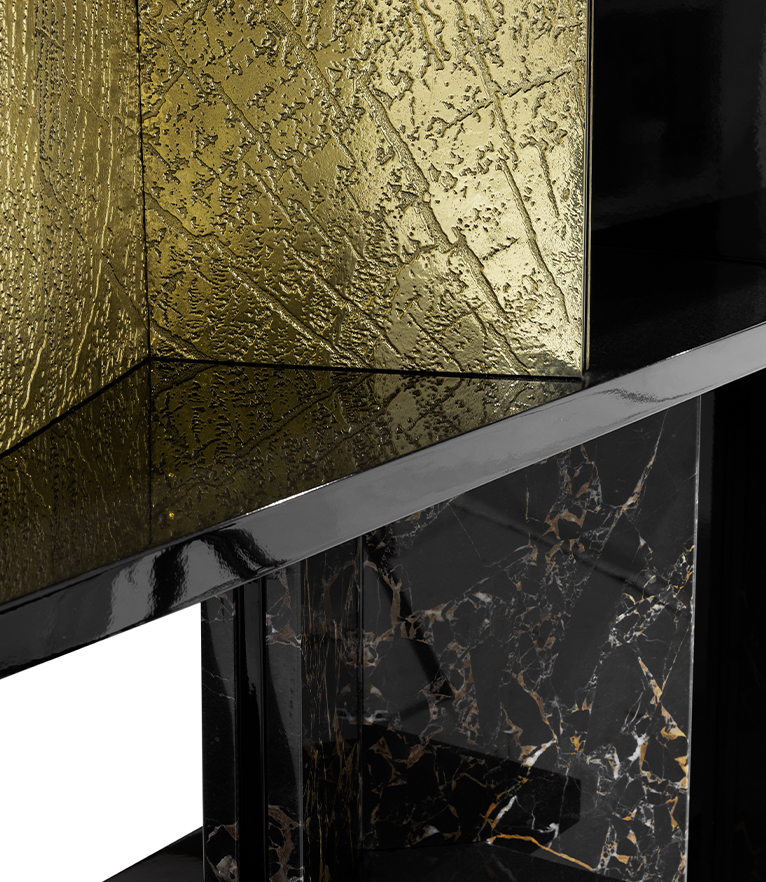 GARRETT BOOKCASE – Luxury Wooden Bookcase with Textured Brass & Marble Panels - Home'Society