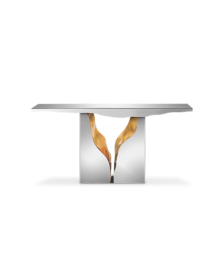 Lapiaz Console - In Polished Brass With A Nature-Inspired Design - Home'Society