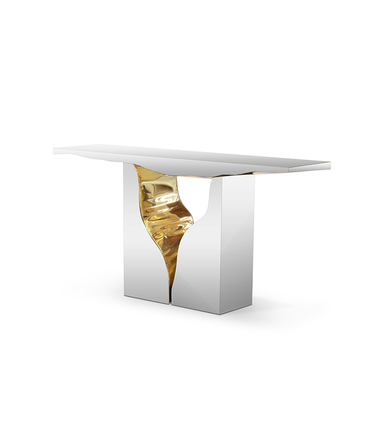 Lapiaz Console - In Polished Brass With A Nature-Inspired Design - Home'Society