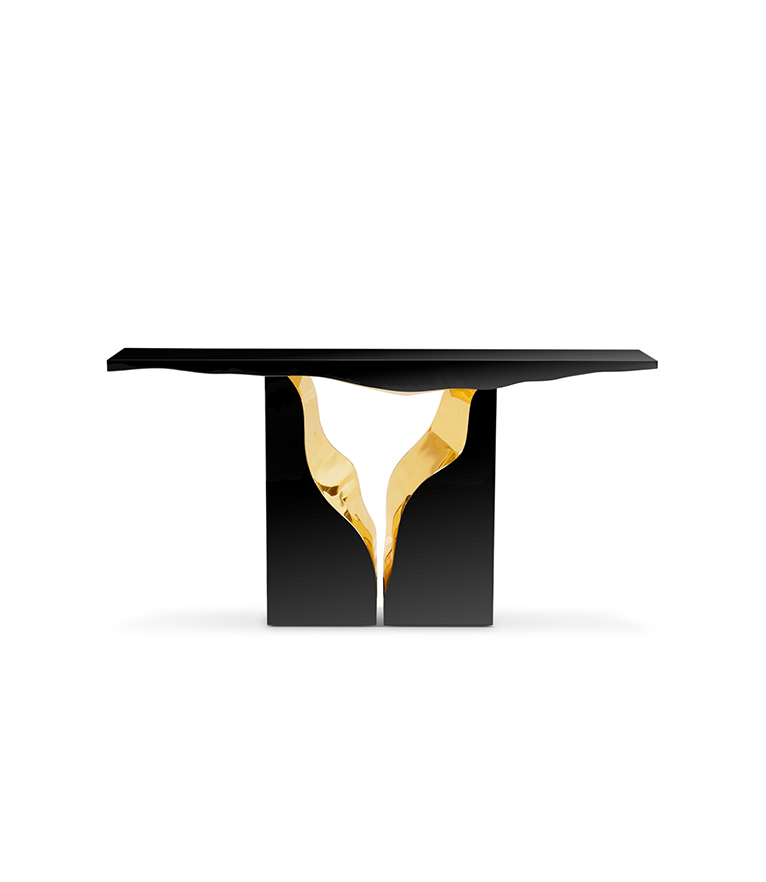 Lapiaz Console - In Polished Brass With A Nature-Inspired Design - Home'Society