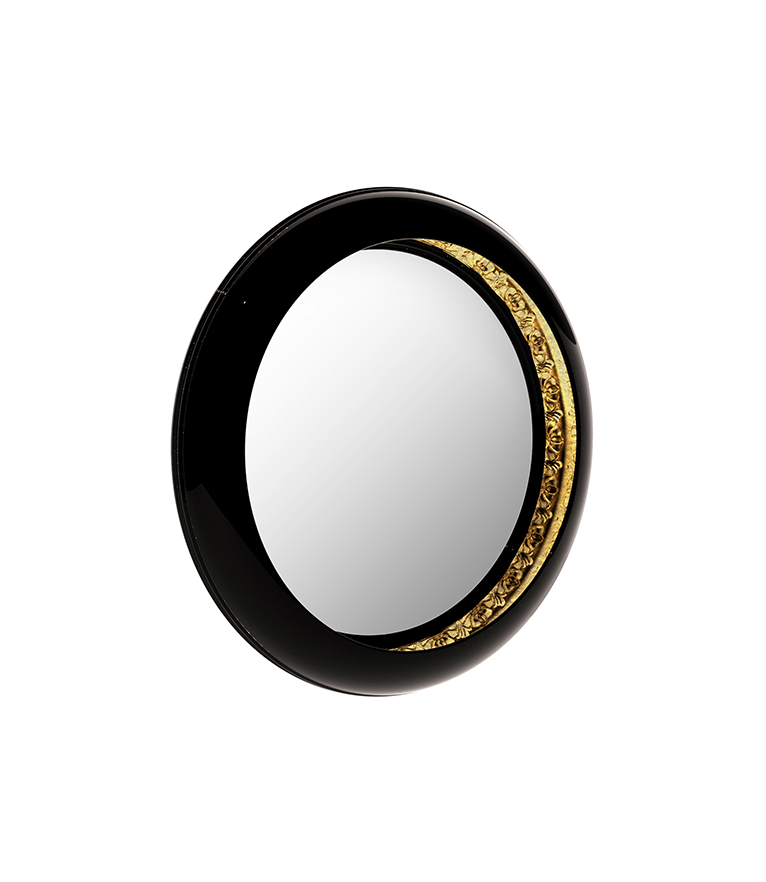 Ring Round Mirror - Black Lacquered High Gloss with Gold Leaf Detail - Home'Society