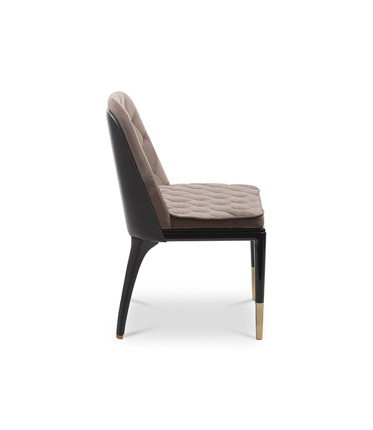 Charla II Dining Chair - with Brass, Leather and Wood and Soft Velvet Upholstery - Home'Society