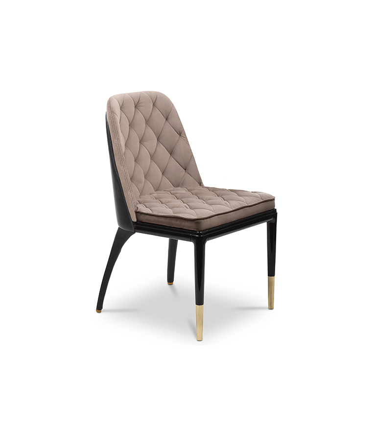 Charla II Dining Chair - with Brass, Leather and Wood and Soft Velvet Upholstery - Home'Society