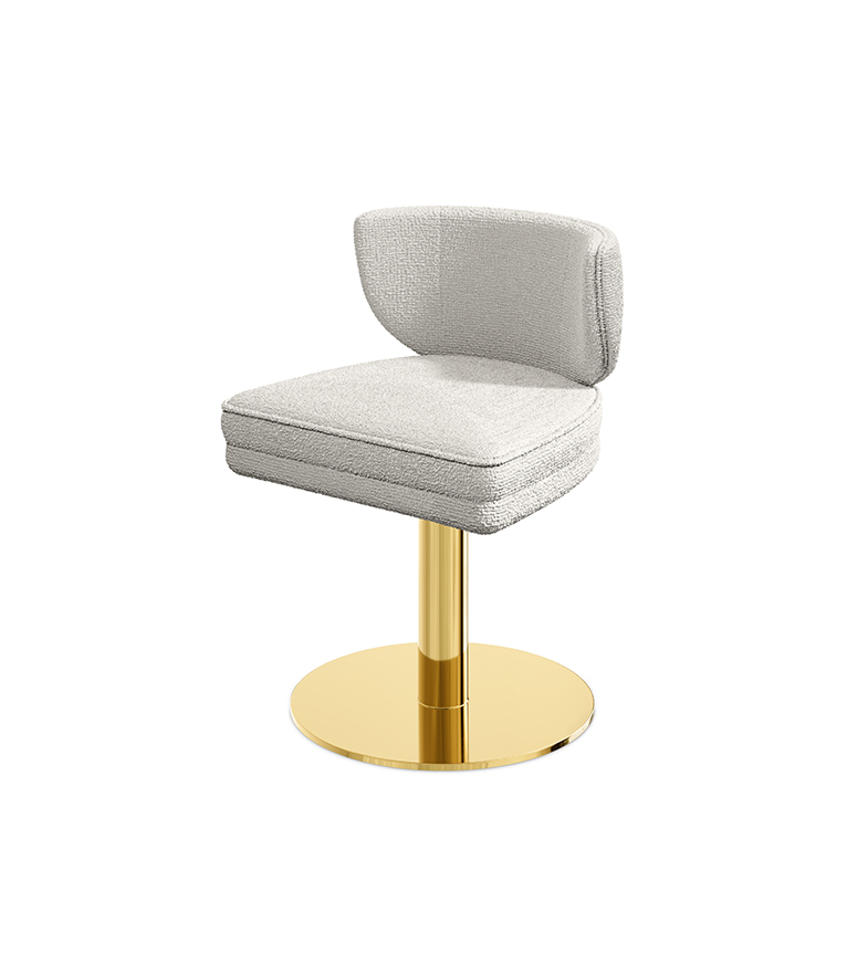 Talie Swivel Dining Chair - with a Plush Curved Seat and a Polished Gold Metal Base - Home'Society