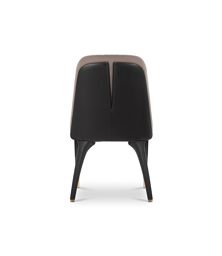 Charla II Dining Chair - with Brass, Leather and Wood and Soft Velvet Upholstery - Home'Society