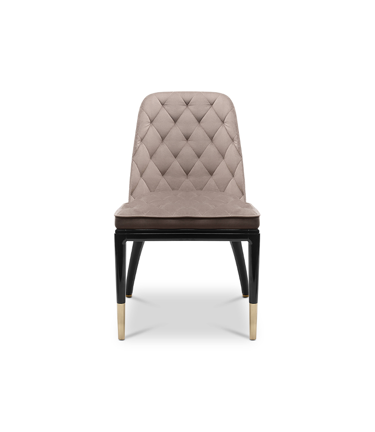 Charla II Dining Chair - with Brass, Leather and Wood and Soft Velvet Upholstery - Home'Society