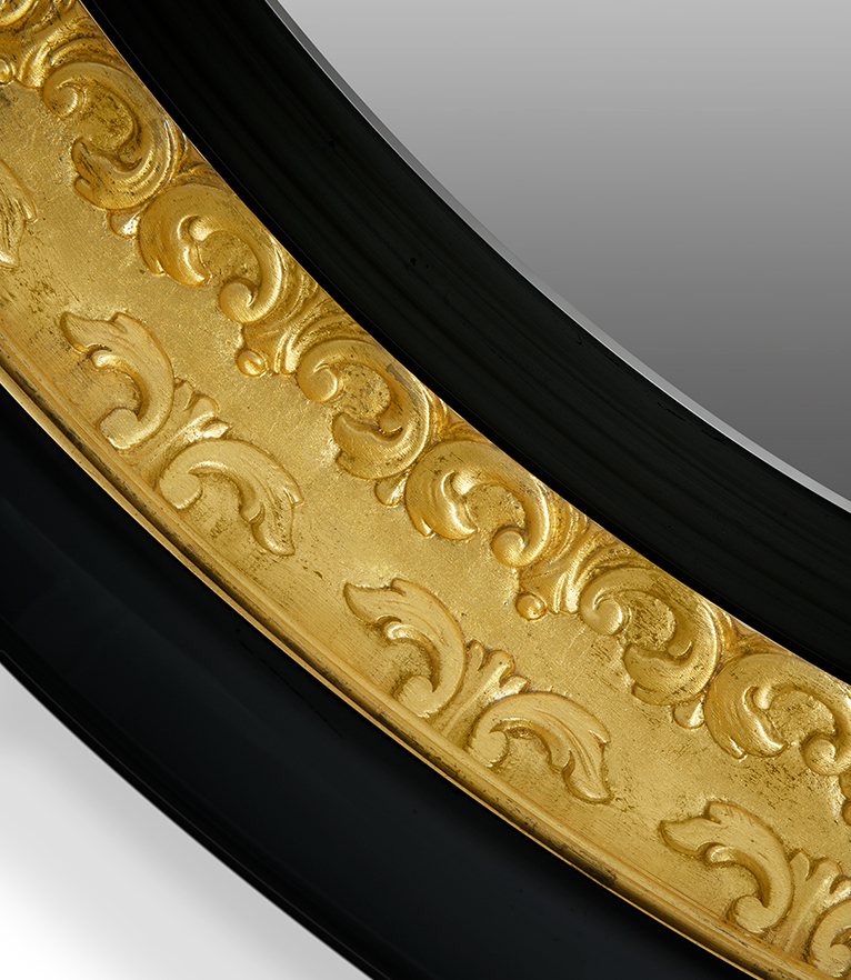 Ring Round Mirror - Black Lacquered High Gloss with Gold Leaf Detail - Home'Society