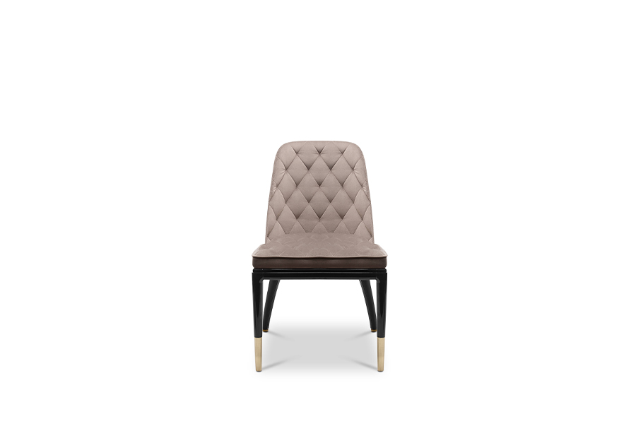 Charla II Dining Chair - with Brass, Leather and Wood and Soft Velvet Upholstery