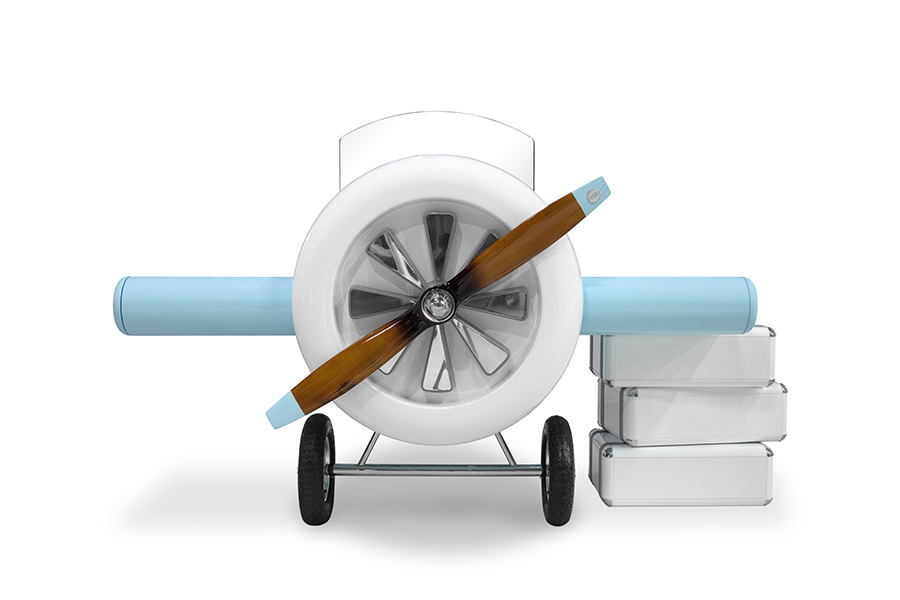 SKY DESK - with an Aeroplane-Shaped Design and Suitcase Drawers