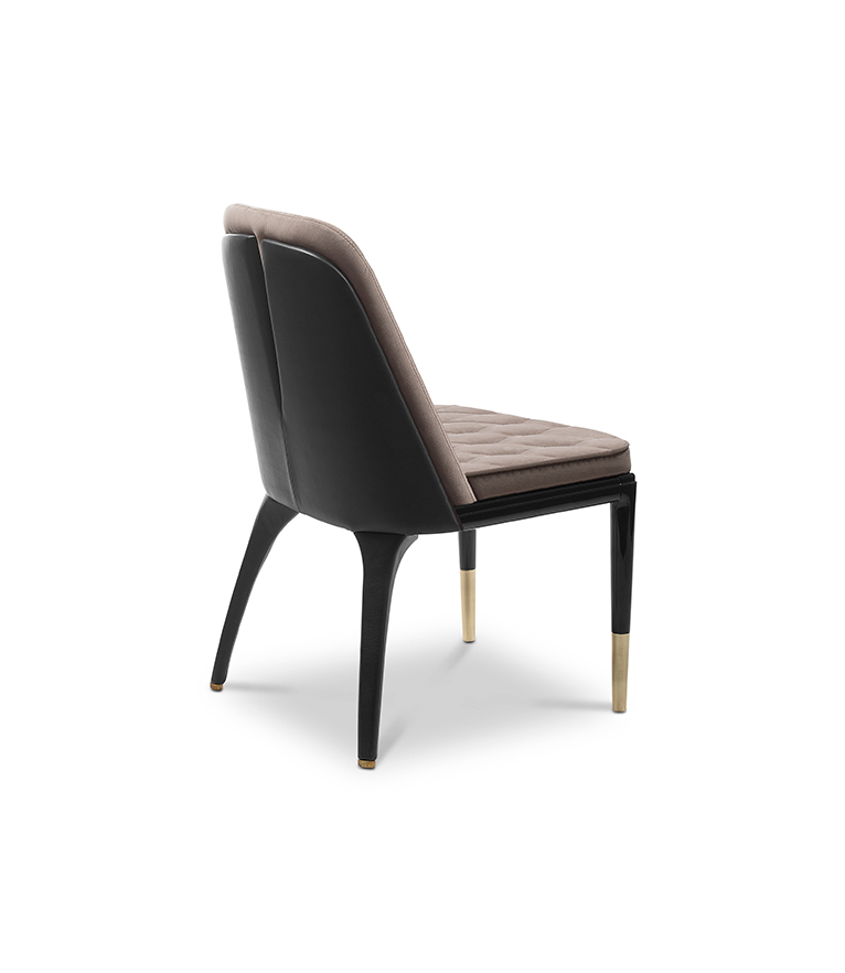 Charla II Dining Chair - with Brass, Leather and Wood and Soft Velvet Upholstery - Home'Society