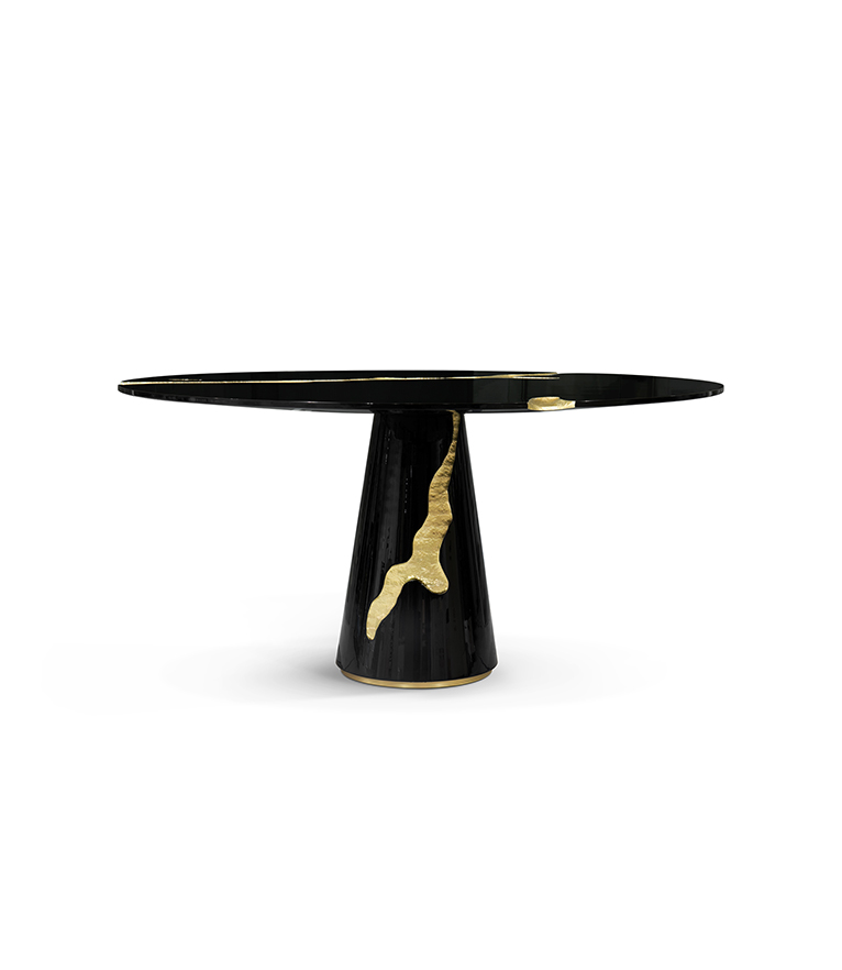 Lapiaz Dining Table - with Mahogany and Black Lacquer and Polished Brass Details - Home'Society