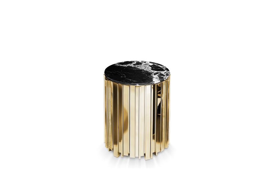 Empire Small Side Table - with Brass and Nero Marquina Marble and a Round Silhouette