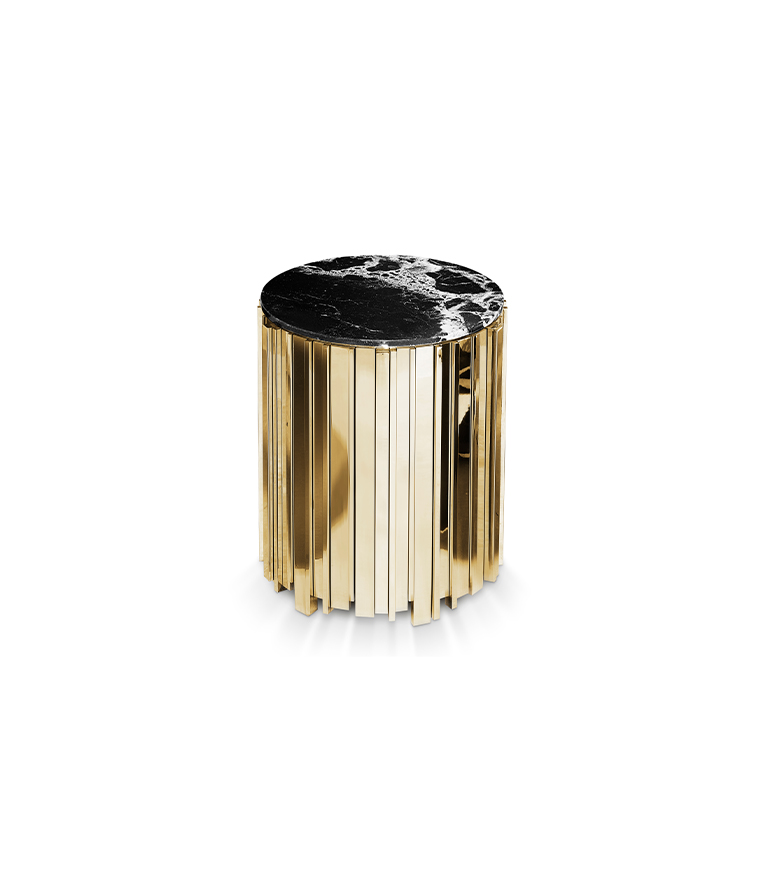 Empire Small Side Table - with Brass and Nero Marquina Marble and a Round Silhouette - Home'Society