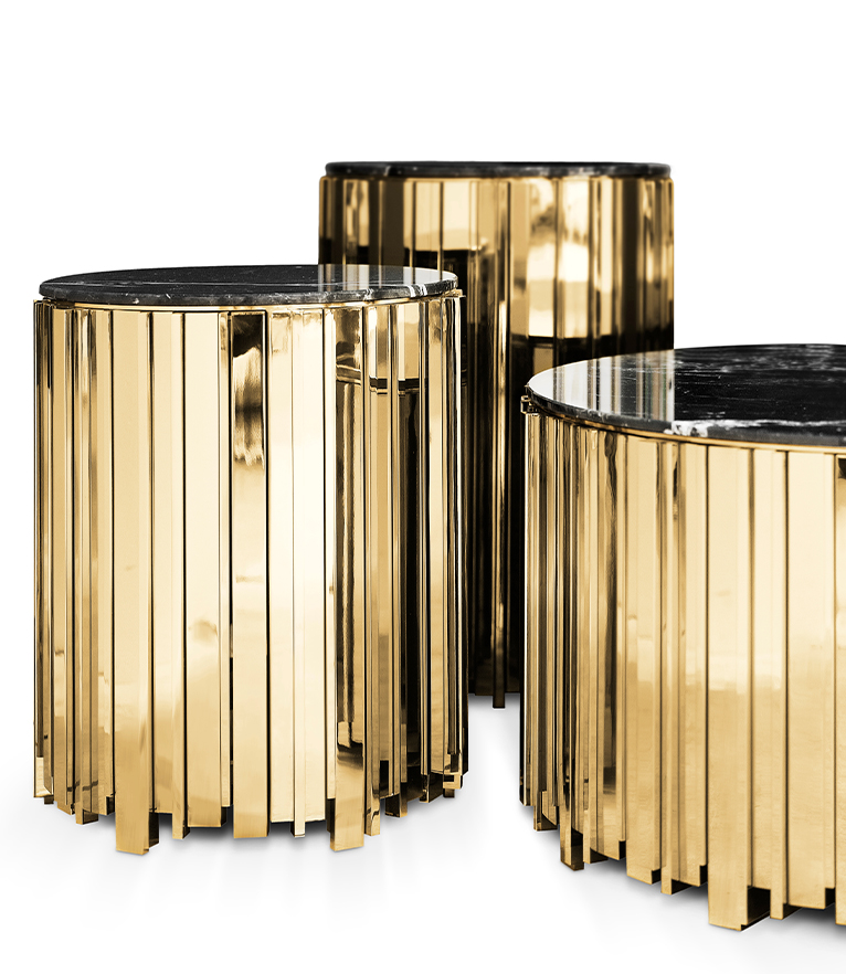 Empire Small Side Table - with Brass and Nero Marquina Marble and a Round Silhouette - Home'Society