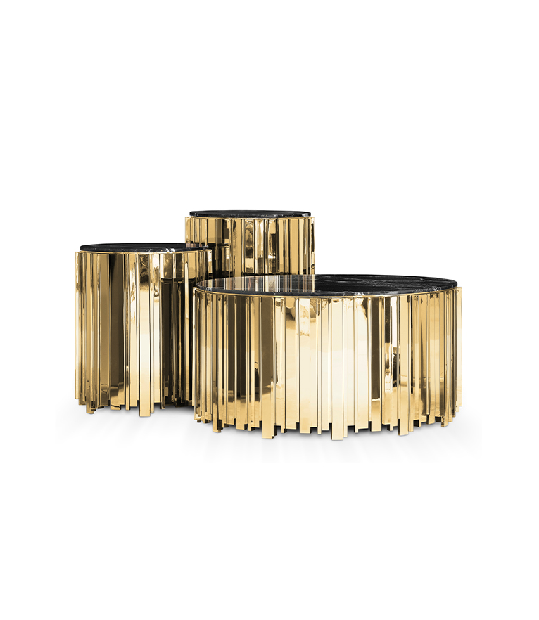 Empire Small Side Table - with Brass and Nero Marquina Marble and a Round Silhouette - Home'Society