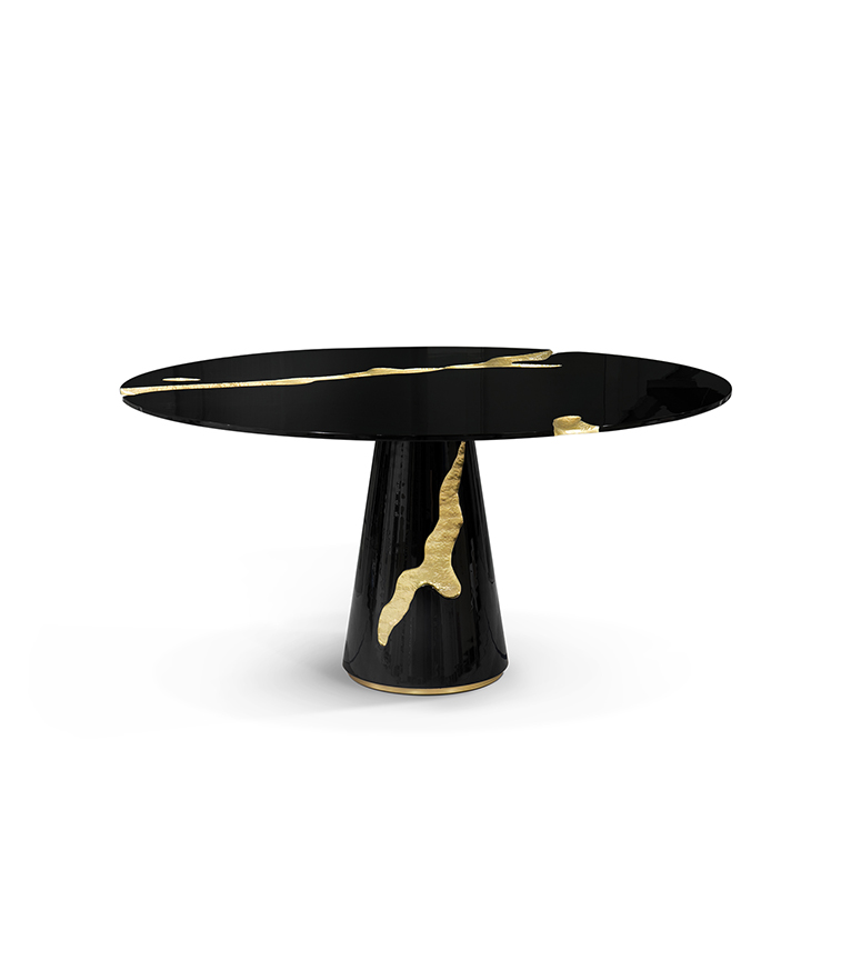 Lapiaz Dining Table - with Mahogany and Black Lacquer and Polished Brass Details - Home'Society