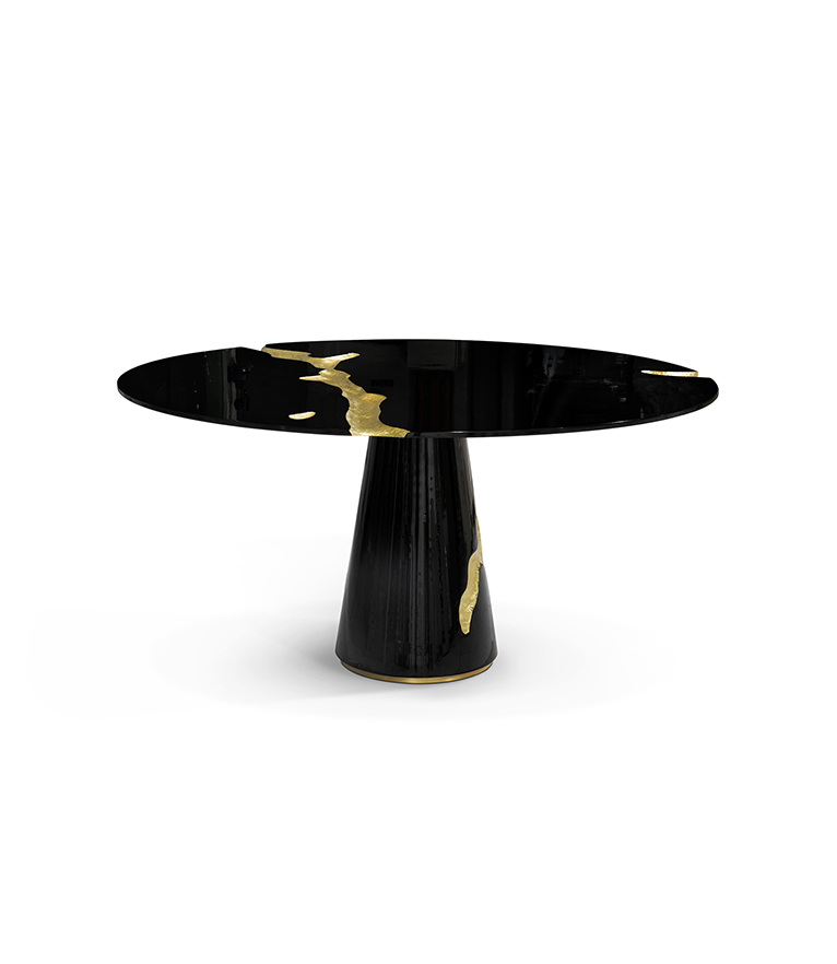 Lapiaz Dining Table - with Mahogany and Black Lacquer and Polished Brass Details - Home'Society