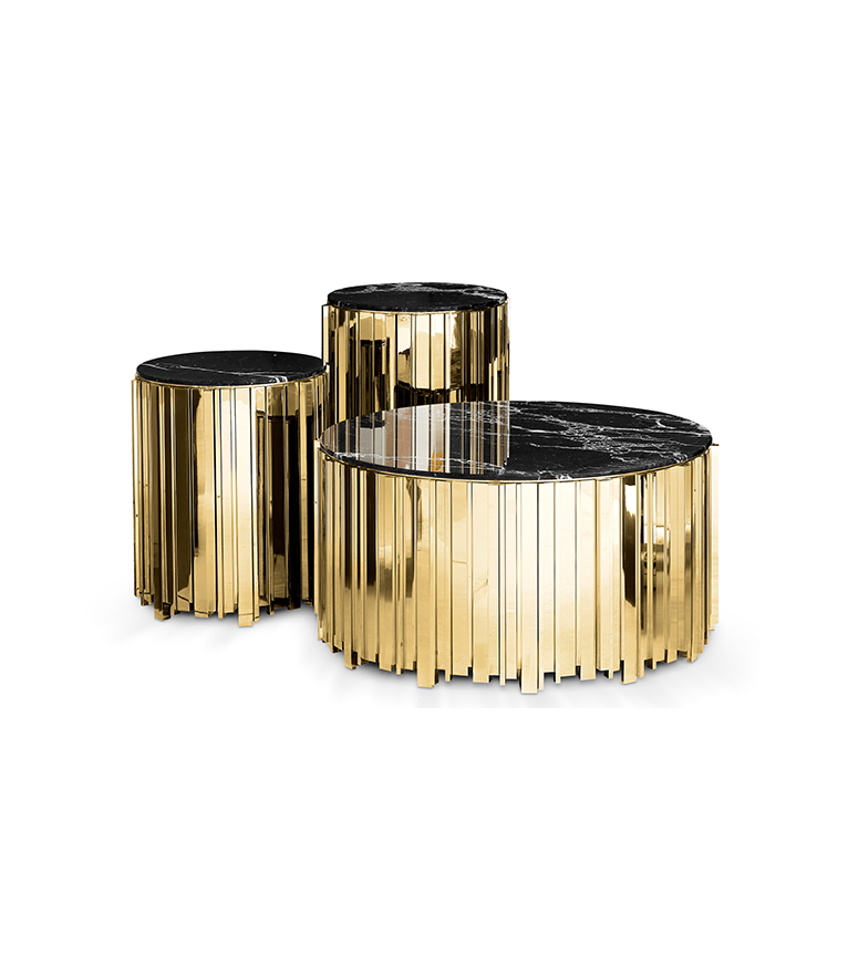 Empire Small Side Table - with Brass and Nero Marquina Marble and a Round Silhouette - Home'Society