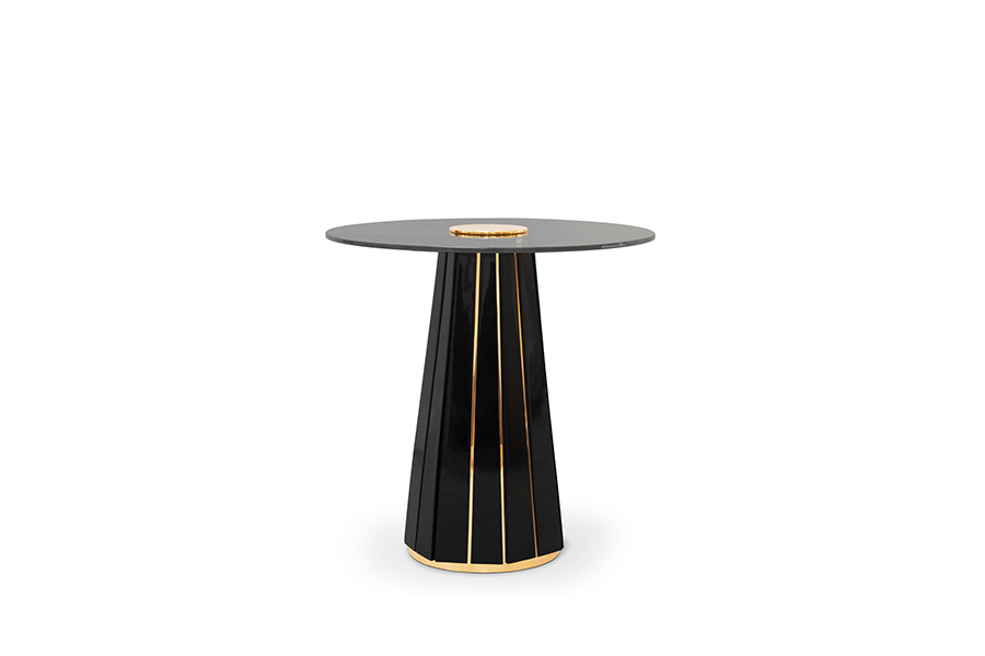 Darian II Side Table – Smoked Spherical Glass & Black Lacquer
