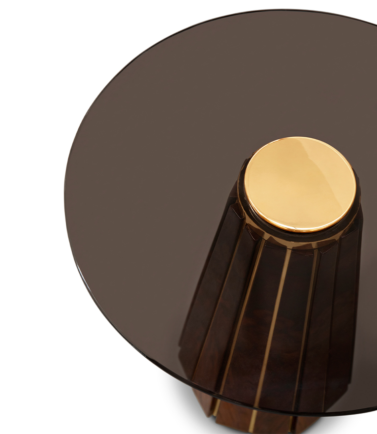 Darian II Side Table – Smoked Spherical Glass & Black Lacquer - Home'Society