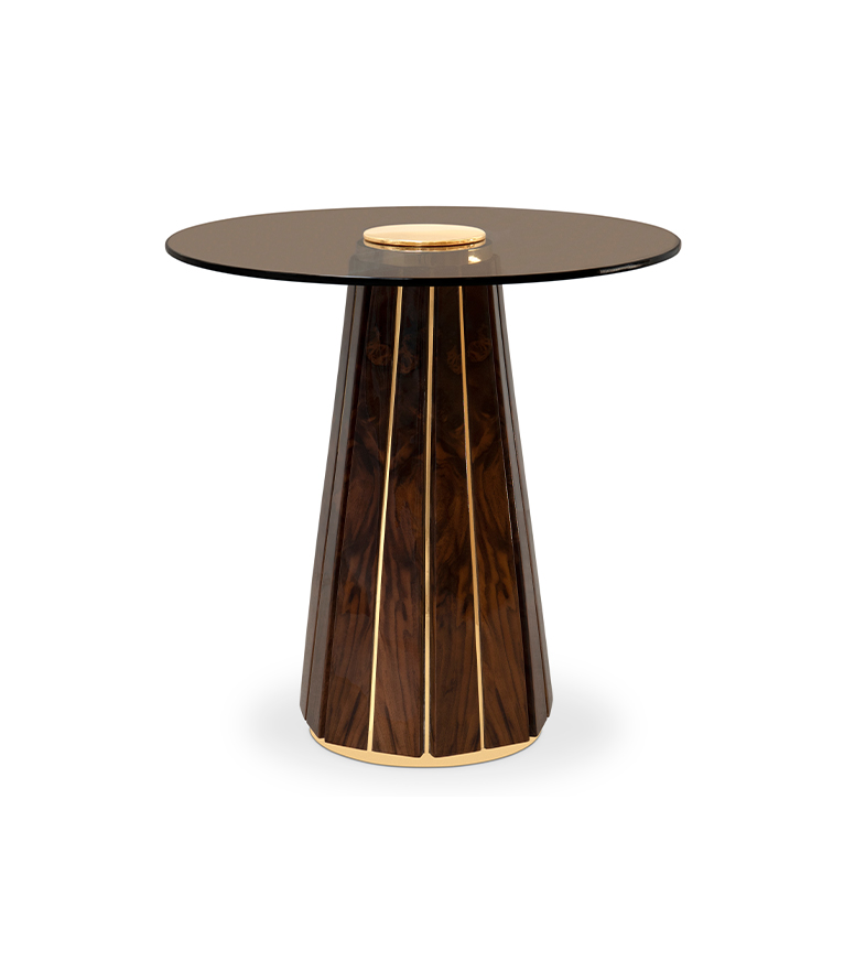 Darian II Side Table – Smoked Spherical Glass & Black Lacquer - Home'Society