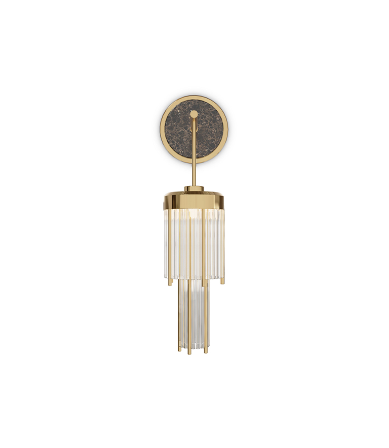 Pharo II Small Wall Light – Gold-Plated Brass, Emperador Dark Marble & Crystal Glass - Home'Society