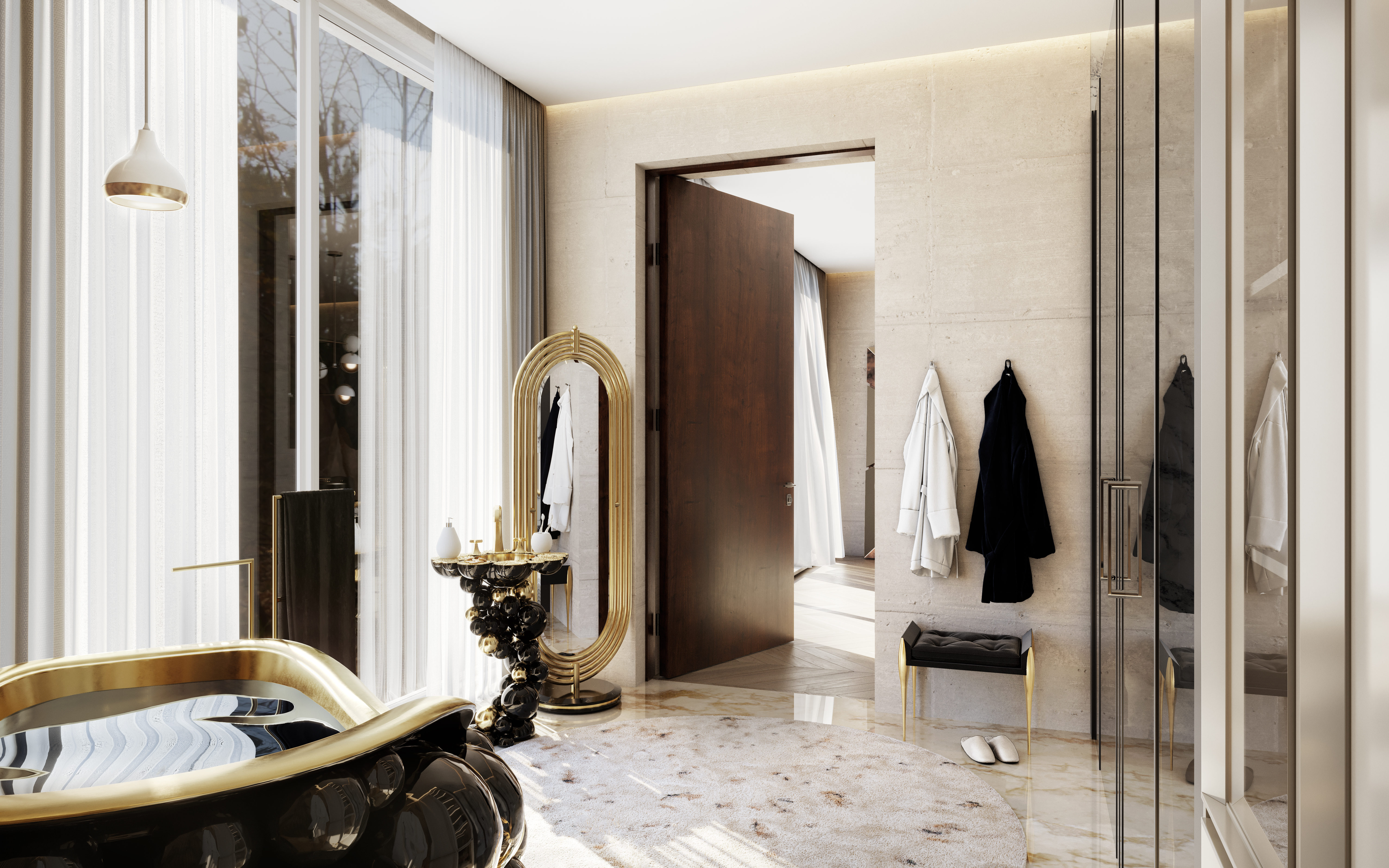 Luxury Modern Bathroom Interior Design With A Matte Structure - Home'Society