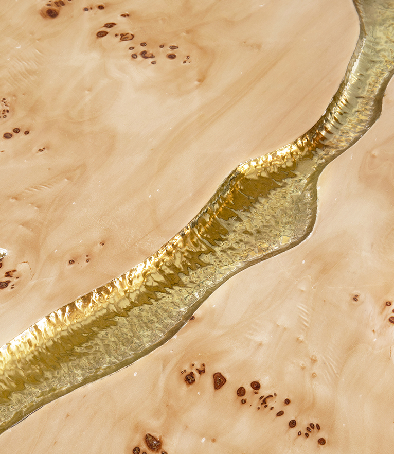 Empire Poplar Root Coffee Table - With Hammered Brass Details For A Modern Decor - Home'Society