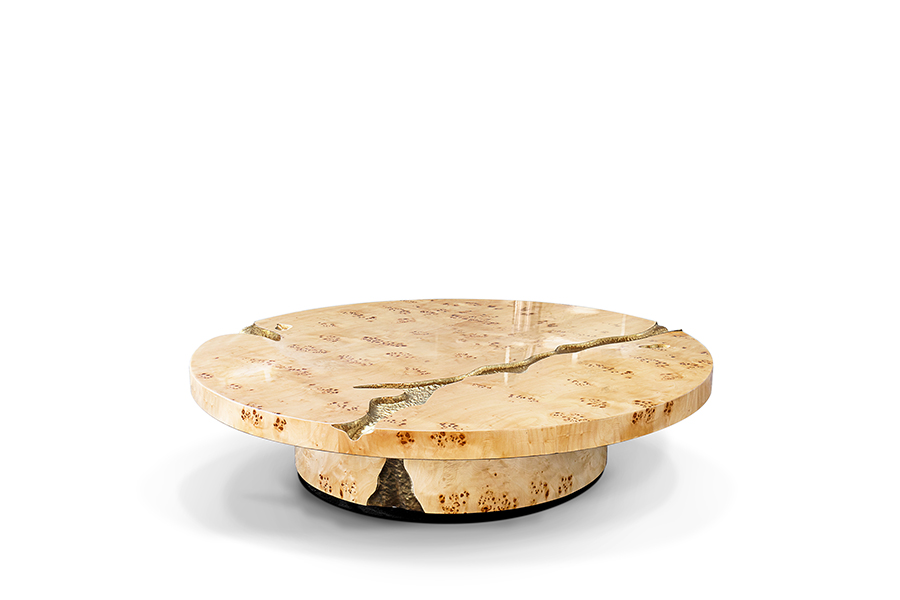 Empire Poplar Root Coffee Table - With Hammered Brass Details For A Modern Decor