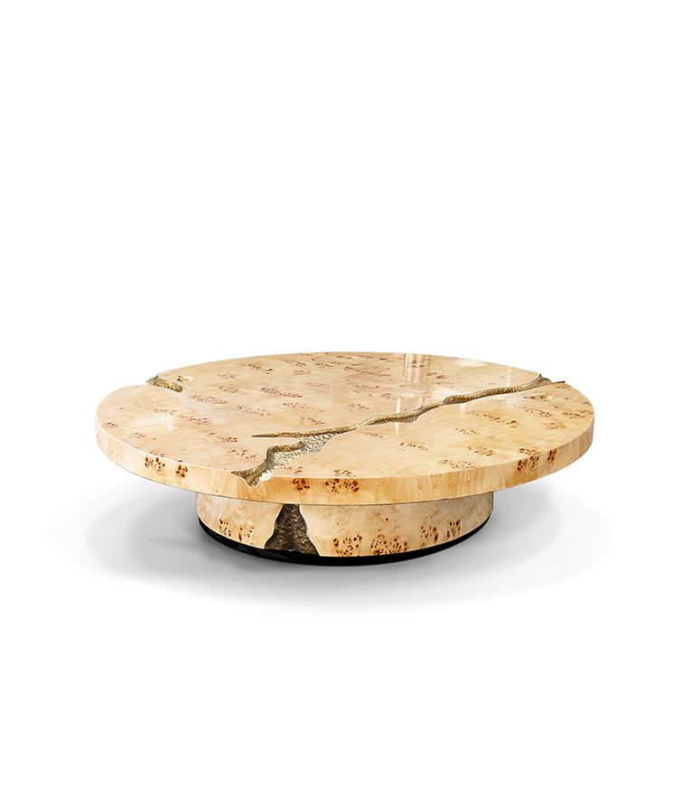 Empire Poplar Root Coffee Table - With Hammered Brass Details For A Modern Decor - Home'Society