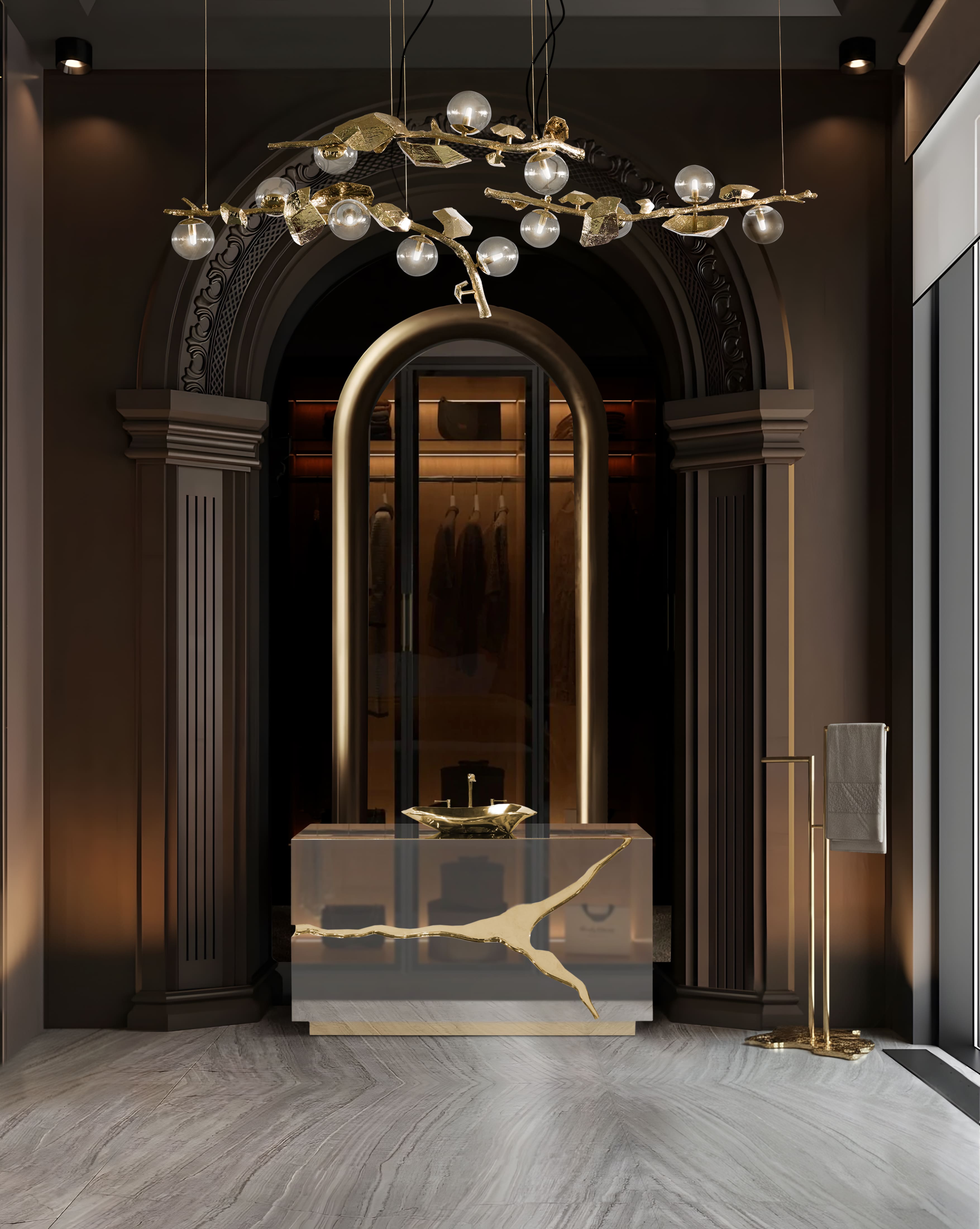 Soft Pink Master bathroom With White Leather Pedestal Sink - Home'Society